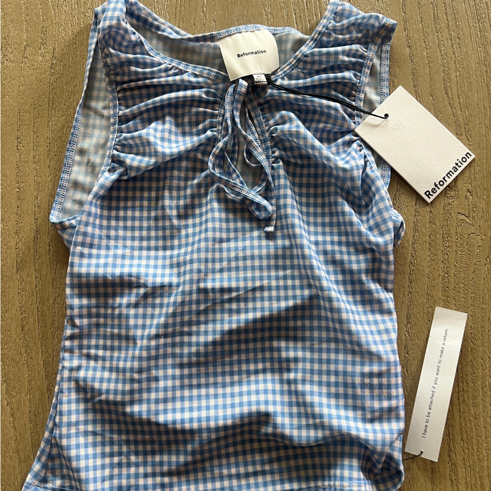 Reformation XS Sheer Gingham Top